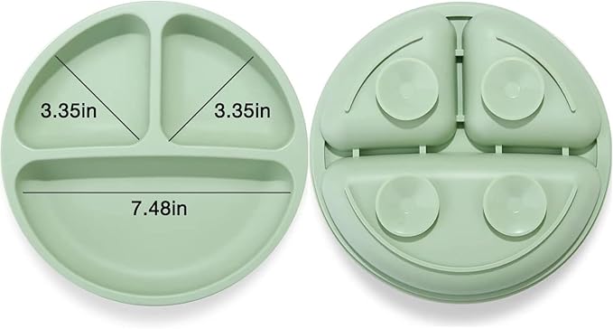 PandaEar 3 Pack Toddler Plates, Silicone Divided Suction Plate for Babies, BPA-Free 100% Food-Grade Silicone Unbreakable Baby Plate (Blue)