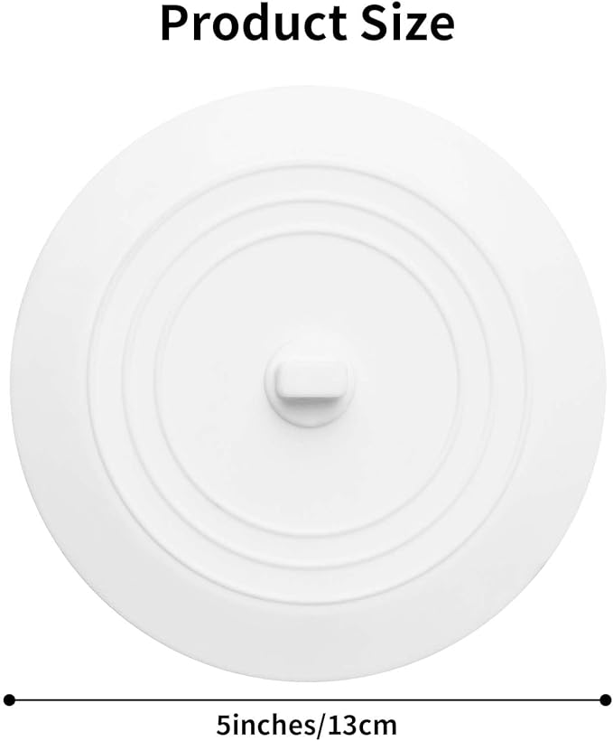 Vaincre White Bathtub Drain Stopper - 2PCS 5" Silicone Kitchen Bathroom Hair Water Shower Stopper, Bathtub Drain Plug, Universal Flat Suction Shower Kitchen Cover, Bathroom Laundry Accessories