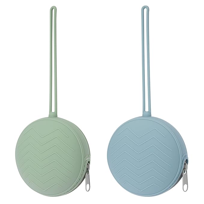 2 Pack Pacifier Holder Case, BPA Free Newborn Baby Silicone Pouch for Boys & Girls, Portable Container (Sage, Ether)