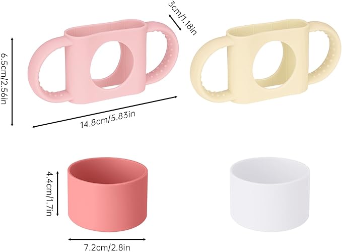 NiHome Silicone Double Handle & Boot for Owala Kids’ Tumbler 12oz 15oz, Easy to Install for Toddlers to Grip & Train, Shock-Absorbing Bottom Sleeve Drop Protection, 2Pcs (Pink + White)