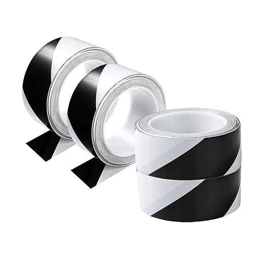 4 Rolls Hazard Warning Safety Stripe Tape 2”x 36 Yards Black White Caution Tape Roll Waterproof Anti Slip Non-Abrasive Self-Adhesive Floor Marking Tape for Wall Floor Pipe Equipment Factory