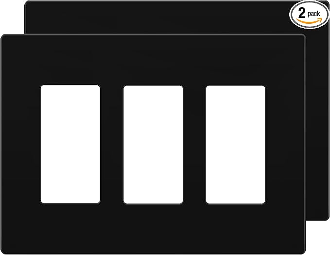 LIDER Matte Finish Decorator Switch Cover, Screwless Wall Plate, Mid-Size 3-Gang 4.88" x 6.77", Unbreakable Polycarbonate Thermoplastic, UL Listed, LSWP-33M-BK2P, Black, 2 Pack