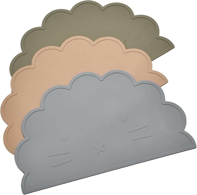 Silicone Bear Placemat for Toddlers (Lion 3pcs Gray)