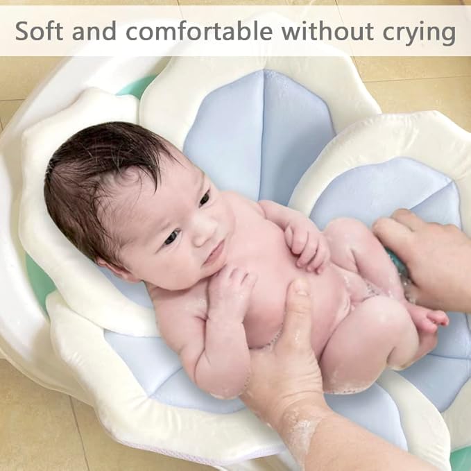 Baby Bath Pad for Infant Bathtub Sink Flower Mat Tub Little Lotus - Petal Soft Supports Lounger Newborn Bathing Insert Seat Baby Essentials - Baby Gifts - 31" (Blue)