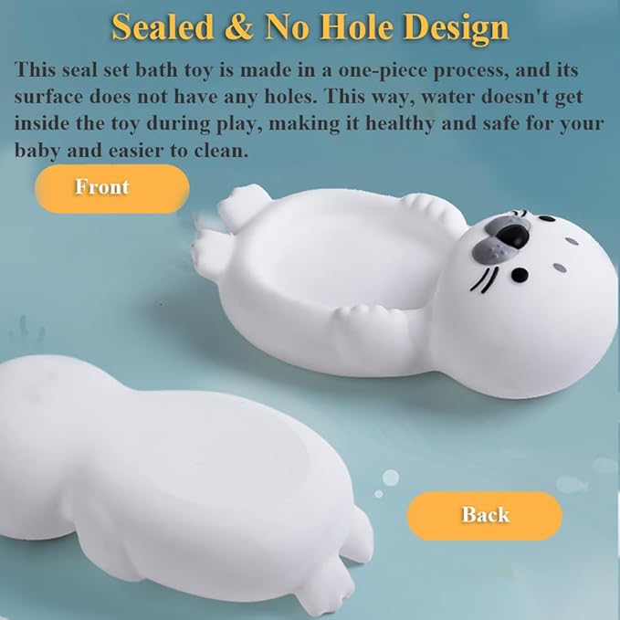 4-in-1 Seal Bathtub Toys | Mother-Baby Floating & Nesting Set | Easy-Clean Non-Toxic Rubber | Fun Montessori Bath-Time Gift for Boys & Girls