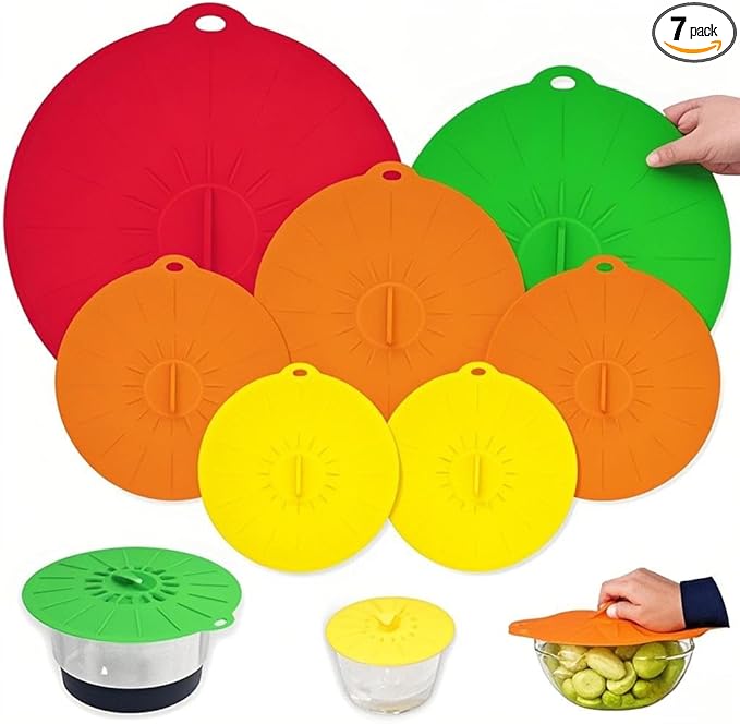 Puideon 7 Pack Silicone Lids,Silicone Pot Lids,Silicone Lids for Pots And Pans,5 Sizes Reusable Heat Resistant Food Storage Covers fits Bowls, Plates, Fridge