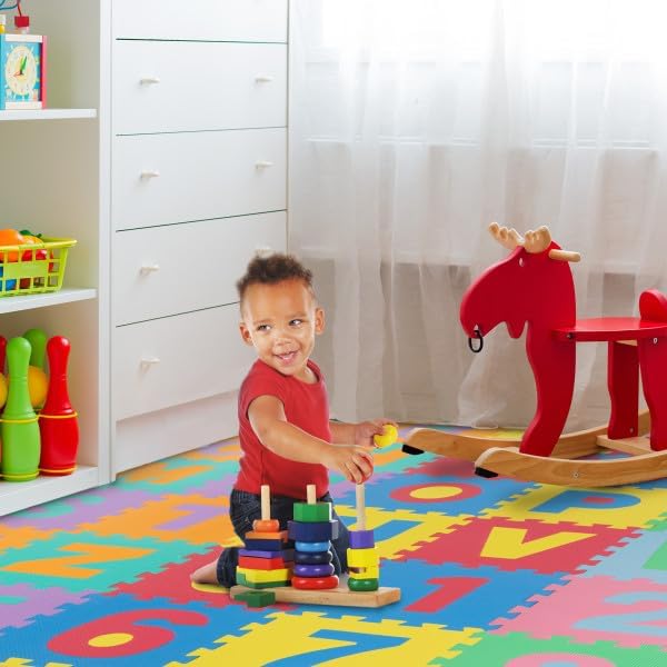 Kids' 96-Piece Foam Floor Alphabet and Numbers Puzzle Play Mat for Babies and Toddlers - Interlocking Tile Game by Trademark Games (Multicolored)