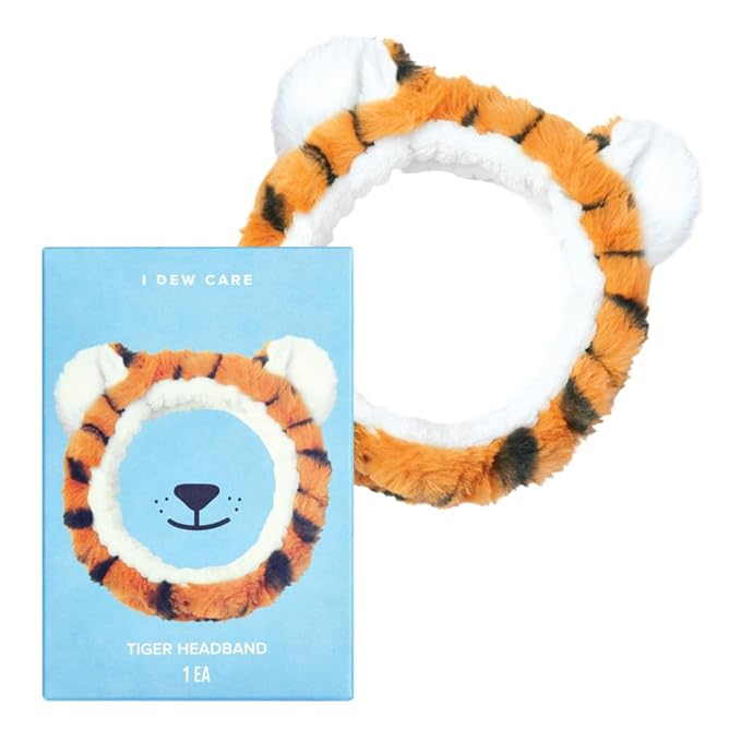 I DEW CARE Face Wash Headband - Tiger | Adorable Design, Perfect for Washing & Cleansing, Makeup and Spa, Bath, Skincare, Quick Dry, Soft & Fuzzy, Non Slip, Reusable, Teen Girls Stuff