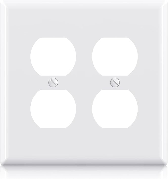 AIDA 2-Gang Duplex Receptacle Wall Plates, 4.88"H x 4.94"L Mid-Size Unbreakable Thermoplastic Cover for Outlets, UL Listed (1 Pack, Glossy White)
