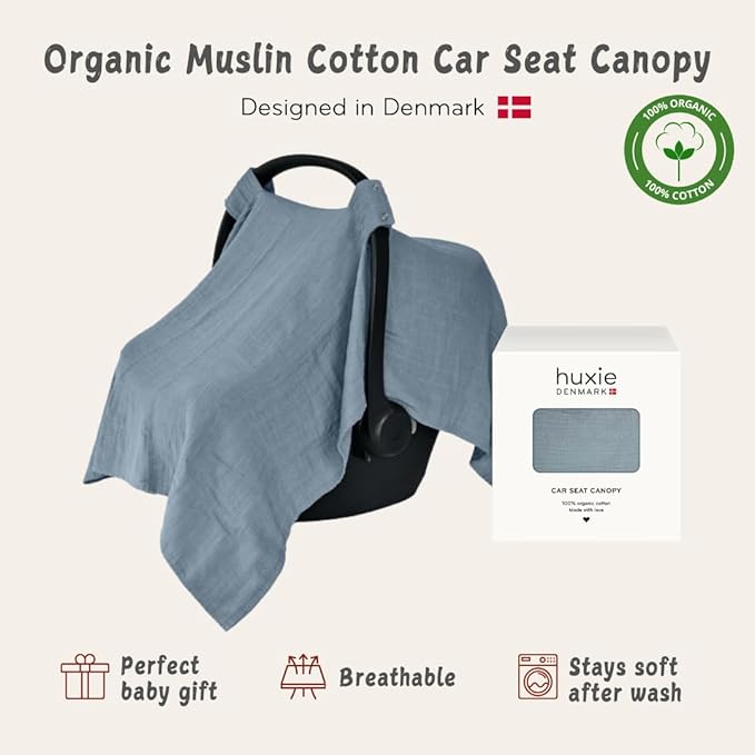 Car Seat Cover Baby - Organic Muslin Cotton - Carseat Canopy - 43" x 32" (Tradewinds)