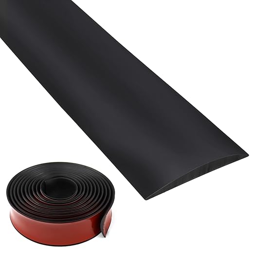 Vinyl Floor Transition Strip, Self Adhesive Floor Cover Strips PVC Laminate Threshold Strip Bar Flat Divider Strip for Joining Floor Gaps, Doorways Threshold, Carpet, 2" Wide (Black, 20Ft)