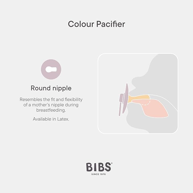 Bibs Colour Pacifier 2-Pack | BPA Free Soother, Round Nipple. Natural Rubber Latex,