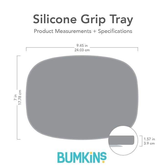 Bumkins Toddler and Baby Suction Plate, Silicone Grip Dish Large Tray for Big Kids, Fits Most Highchairs, Essential Children Feeding Supplies, Non Skid Sticky Bottom, Platinum Silicone, Gray