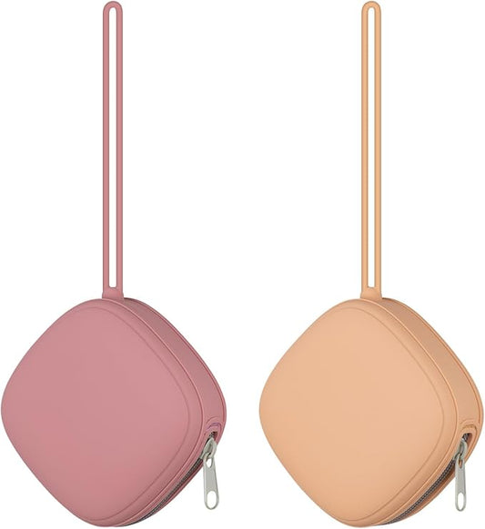 2 Pack Silicone Pacifier Holder Case, Portable Pacifier Case For Diaper Bag, BPA Free Newborn Baby Pacifiers Silicone Pouch For Boys & Girls (Apricot+Powder Rose)