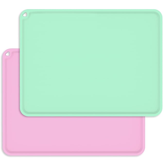 Non-Slip Kids Baby Toddlers Placemats, Large Silicone Sheets for Crafts Liquid Resin Jewelry Casting Molds Mat, Multi-Purpose Silicone Placemats, 2Pack - Baby Purple & Green