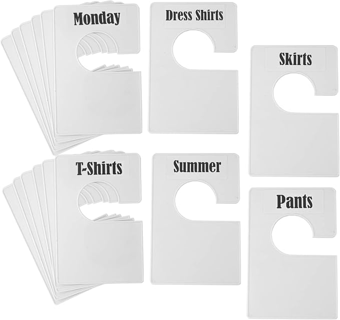 TraGoods 16 Pack White Clothing Rack Size Dividers Plus 60 Labels (1 Inch) and 16 Large Blank Labels, Large Rectangular Clothing Closet Dividers (Pearl White)