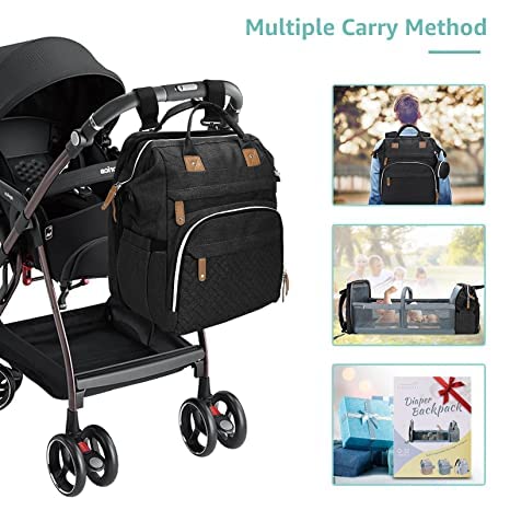 DERJUNSTAR Baby Diaper Bag Backpack with Changing Station, Large Capacity Baby Diaper Bags for Boys Girls, Waterproof Changing Pad, USB Charging Port, Pacifier Case, Sunshade and Toy Bar