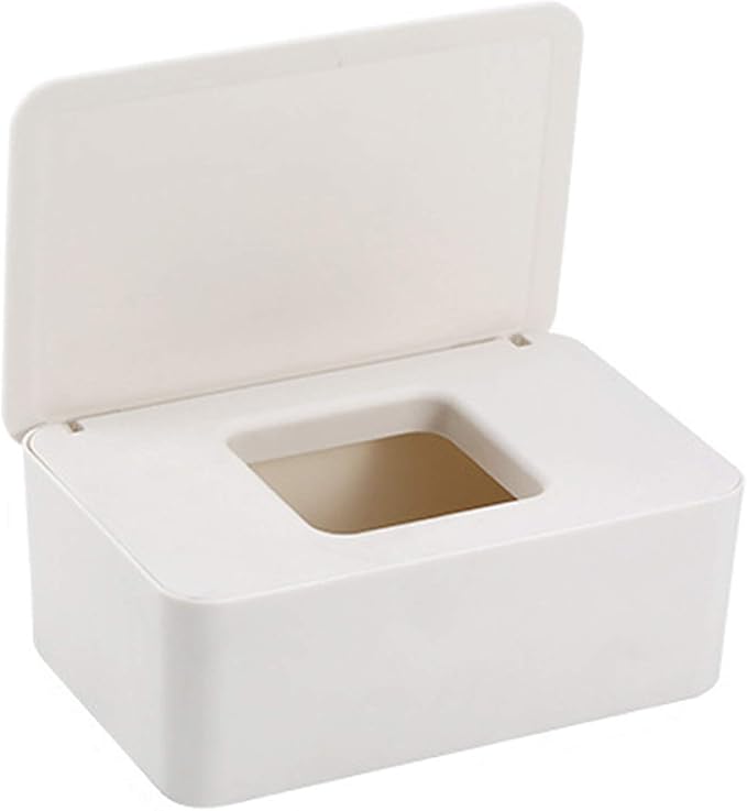 Cuayaes White Tissue Box Cover, Refillable Baby Wipes Dispenser with Sealed Lid, Modern Desktop Tissue Box Holder Napkin Organizer Container for Bathroom Car Office