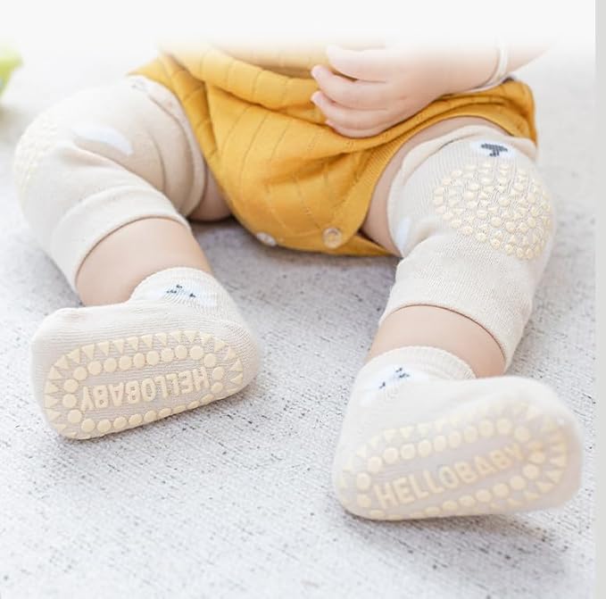 Feidoog Baby Crawling Knee Pads with Anti-Slip Elastic 3 Pairs Knee Pads and 3 Pairs Socks Set,Infant Kneepads for Crawling