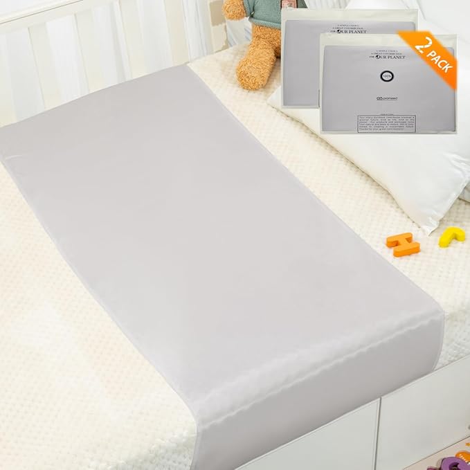 PROMEED 2 Pack 100% Mulberry Silk Crib Sleeve for Baby Hair Loss Prevention, Premium 23 Momme Natural Silk Bassinet Slip for Bassinets/Cradles/Cots/Cribs (Light Grey)