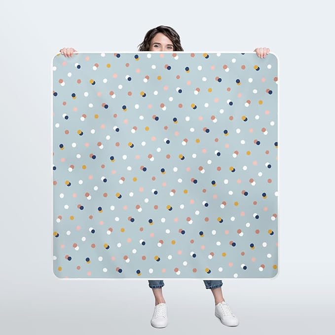 51" Heavy Duty Baby Splat Mat for Under High Chair | Includes Wet Bag | Premium Washable Toddler Mat | Baby Led Weaning | High Chair Mat for Floor | Craft Mat | Splash Mat (Dots on Dots)