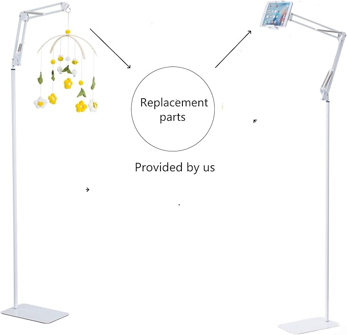 Metal White Floor Stand for Crib Mobile Arm,3Lbs Sturdy Base,68.9“-31" Height Adjustable,Nursery Mobile Floor Holder Hanger Compatible with Baby Cribs Mobile Hanging & Bassinets