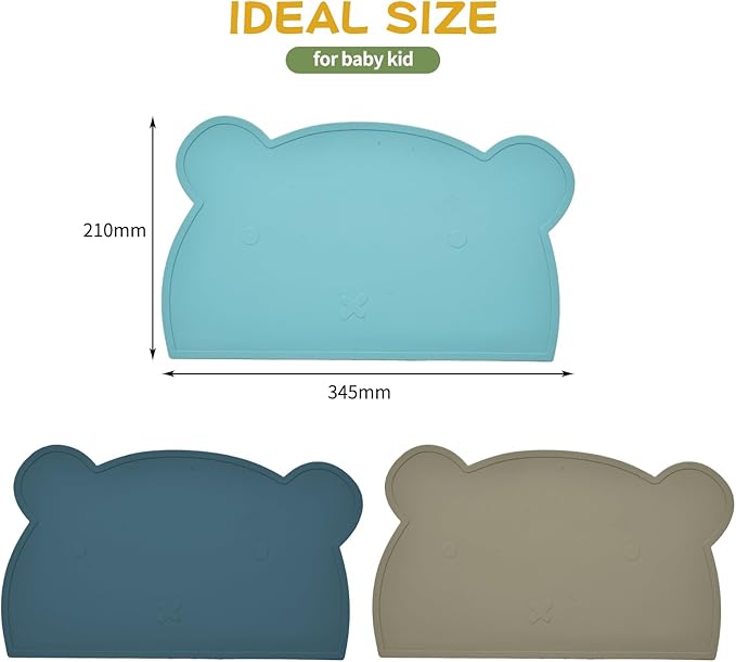 Silicone Bear Placemat for Toddlers (Blue Tones)