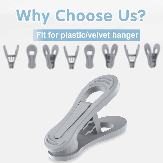 TOFIIGREM Grey Hanger Clips 50 PCS, Multi-Purpose Plastic Clips Perfect for Velvet Hanger Plastic Hangers