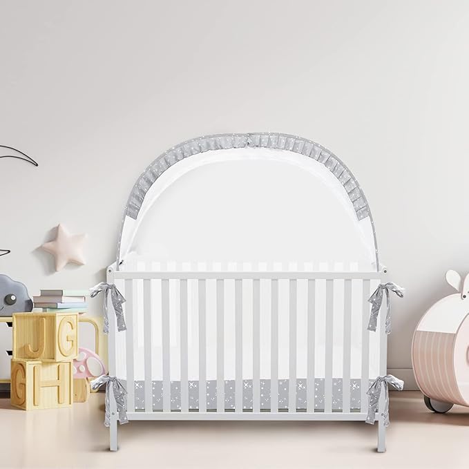 L RUNNZER Pop Up Baby Crib Tent, Crib Net Canopy to Keep Baby in, Crib Mosquito Net with Viewing Window, Soft Mesh Cover & Pop Up Structure