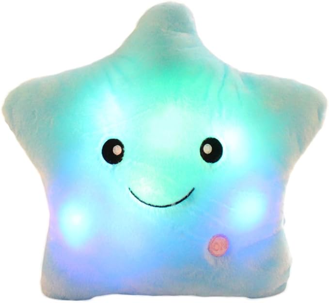sofipal LED Twinkle Star Shaped Plush Pillow, Creative Night Light Glowing Cushions Plush Stuffed Toys Gifts for Kids, Decoration (Blue)