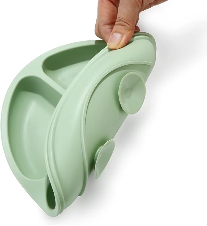 PandaEar 3 Pack Toddler Plates, Silicone Divided Suction Plate for Babies, BPA-Free 100% Food-Grade Silicone Unbreakable Baby Plate (Brown/Blue/Green)