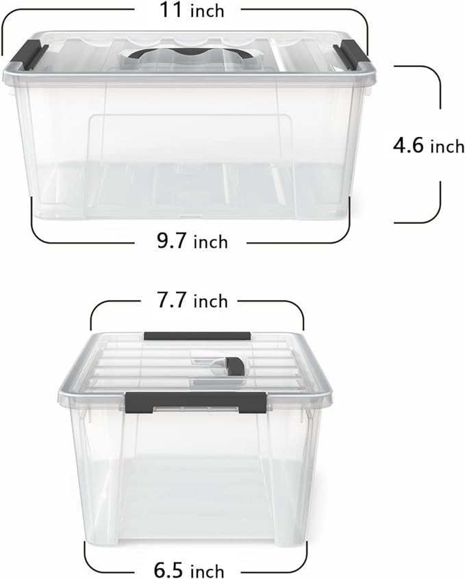 WYT 12 Pack Small 5-Quart Clear Plastic Storage Bins with Lids and Latch Buckles, Storage Organizer Container with Handle
