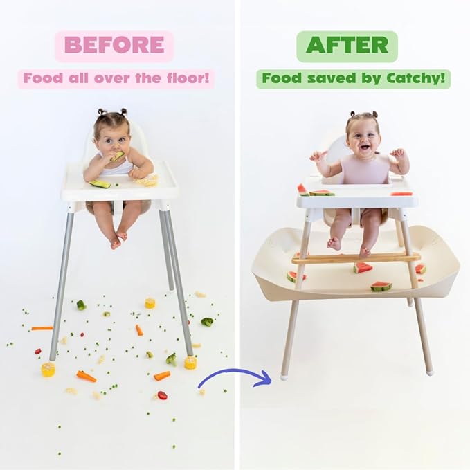 CATCHY -Food Catcher-Compatible with IKEA Antilop High Chair + 12 Other High Chairs- Highchair Sold Separately -Baby & Toddler Food & Mess Catcher-Premium Linen Inspired - Under High Chair Accessory