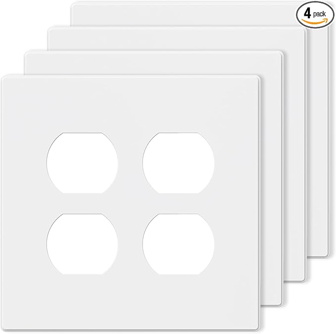 AIDA 2-Gang Screwless Wall Plates - Mid-Size Thermoplastic Cover for Duplex & Combo Receptacles and Toggle Switches - Unbreakable & UL Listed - 4 Pack,Matte White