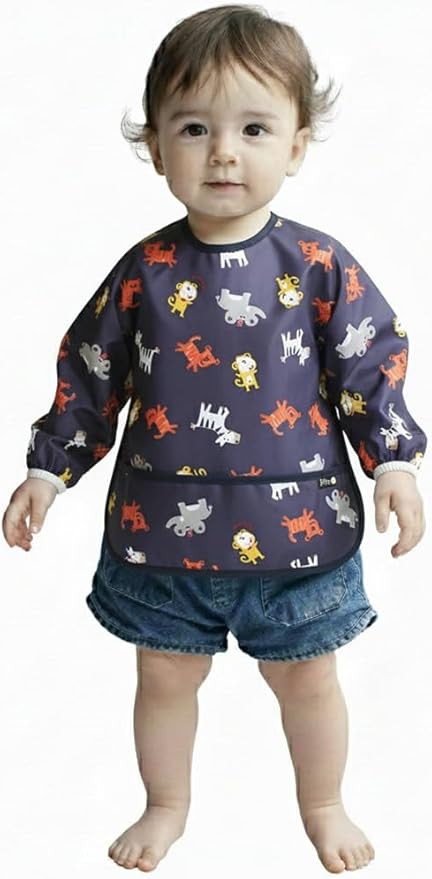 Plie Long Sleeve Waterproof Bib for Toddlers – Soft Feeding Smock for Baby Mealtime, Self-Feeding, BPA-Free, Easy Clean