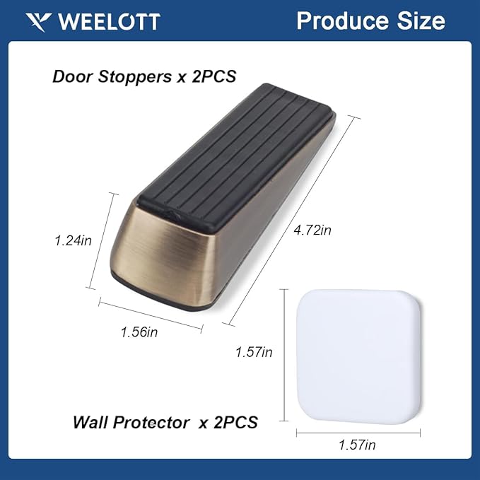 2 Pack Door Stoppers,Zinc Alloy Door Stop with Anti-Slip Rubber Base,Heavy Duty Door Wedge for Bottom of Door,Door Holder to Keep Open,Includes Silencer Pads,Antique Bronze