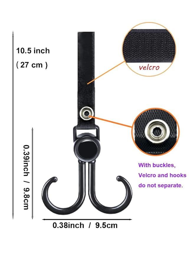 DEIHAALEN Double Stroller Hooks, 4 Pack Car Seat Hook, Adjustable Hook, Stroller Hanger Hook, Stroller Organizer Hook, Seat Headrest Hook, Universal Stroller Organizer