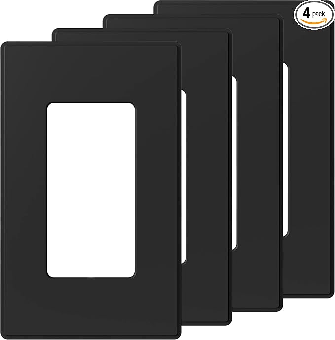 AIDA 1-Gang Screwless Decorative Wall Plates, Standard Size Unbreakable Thermoplastic Faceplate Cover for Decorator Receptacle Outlet Switch, UL Listed (4 Pack, Matte Black)
