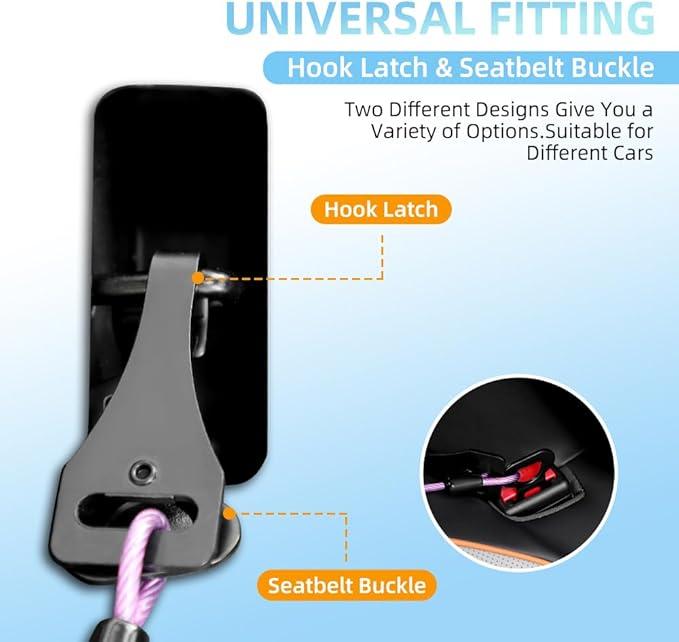 3-in-1 Dog Car Seat Belt Harness - Chew-Proof Steel Cable Seatbelt with Heavy-Duty Buckle & Clip - High Tensile Strength Car Safety Restraint for Small, Medium, Large Dogs (Purple, 32 inch/80 CM)