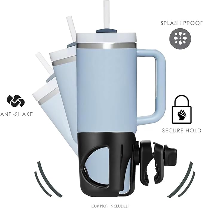 New Stroller Cup Holder for Stanley Quencher H2.0 (30 & 40 Oz. Models), Also Compatible with Stanley IceFlow (20 & 30 Oz. Models) - Black
