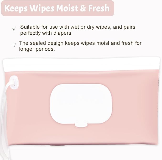 Wipe Dispenser and Wipes Container, 2 Pack Reusable Wipes Holder and Travel Wipes Case, Refillable Pouch for Baby Essentials, Pink & Leaf Design (pink)