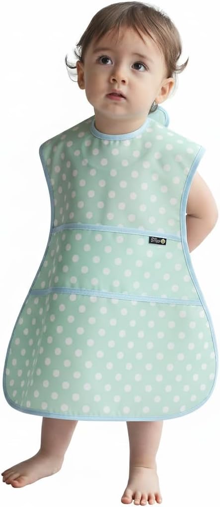 Plie Full Coverage Waterproof Feeding Bib for Toddlers – Extra Long Apron Bib for Mealtime, Self-Feeding, High Chairn