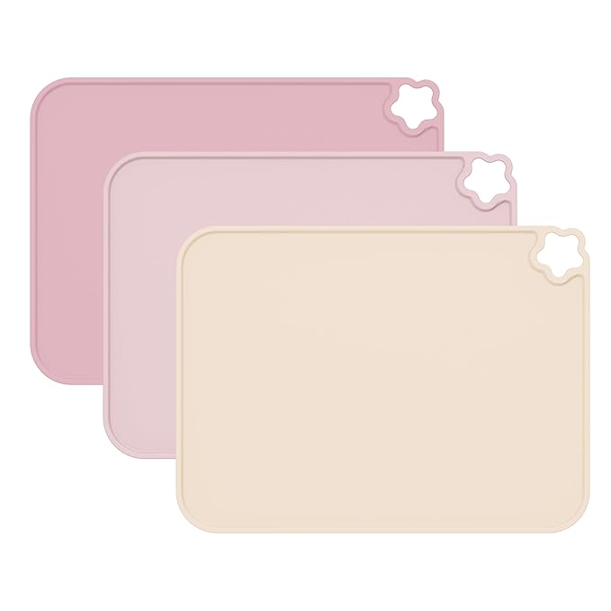 Cutebe Silicone Placemat for Toddles Kids Non-Slip Reusable Portable Kids Placemats for Dinning Table Heat Resistant Placemats, Baby Placemat Stain Resistant Silicone Mat for Dining Table 3 Pack