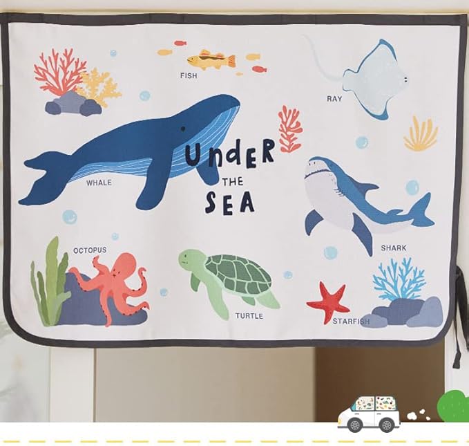 BEBEDECO Magnetic Car Sun Shade Curtain for Side Window – Sun Blocker and UV Protector for Baby, Kids, and Pets – Universal Fit with Built-in Magnets for Steel-Framed Door (Sea Friends)