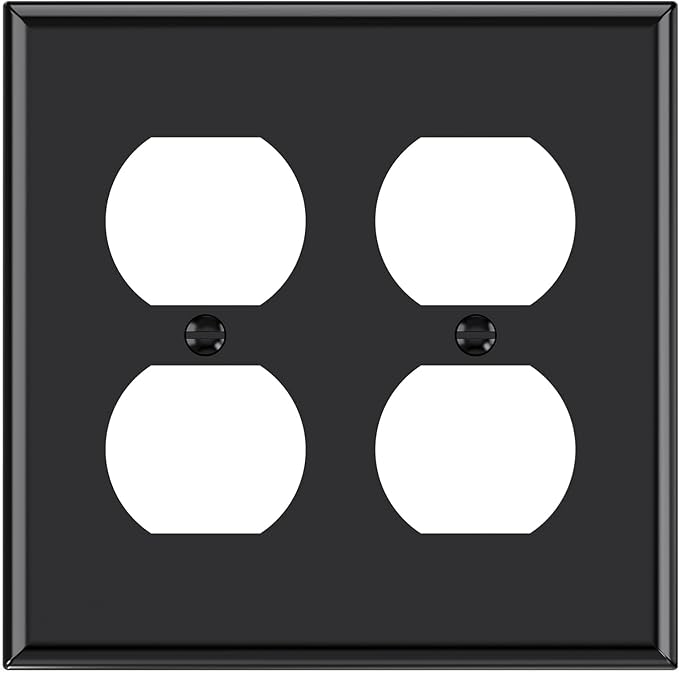 AIDA 2-Gang Duplex Wall Plates, Unbreakable Faceplate Cover for Outlets, Standard Size 4.53" H x 4.57" L, UL Listed (1 Pack, Glossy Black)