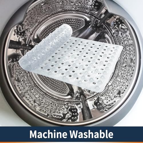 Yimobra Bath Tub Mat Non Slip, 34.5"x15.5" Long Shower Mat, Machine Washable Bathmat with Drain Holes and Suction Cups, Soft on Feet, Bathroom Essentials, Clear