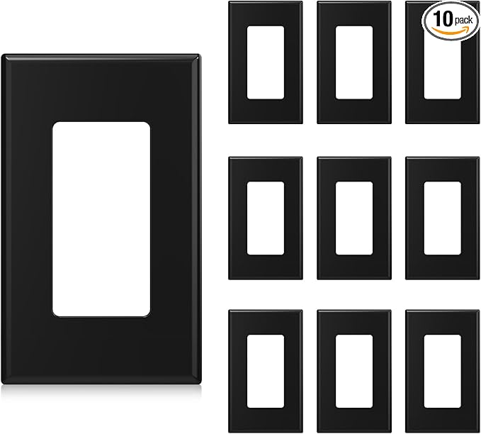 AIDA 1-Gang Screwless Decorator Wall Plates, Standard Size Unbreakable Thermoplastic Faceplate Cover for Decorator Receptacle Outlet Switch, UL Listed (10 Pack, Glossy Black)
