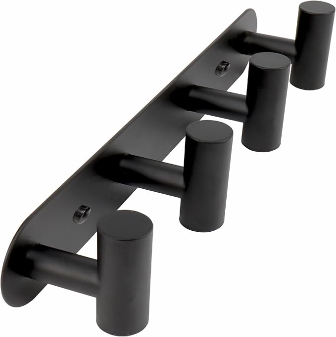 Coat Hook Rack, Wall Mounted Coat Rack with 4 Hooks, Heavy Duty Towel Hooks Rack Wall Hooks for Hanging Clothes Jacket, Stainless Steel Coat Hanger for Bathroom Entryway Mudroom(Matte Black)