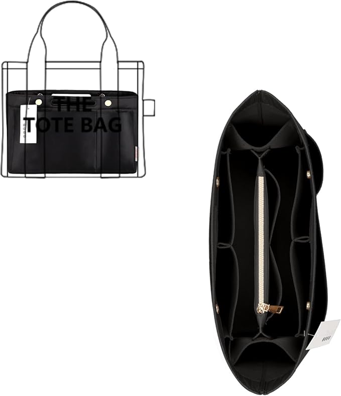 ZTUJO Purse Organizer Insert For Handbags, Silky Bag Organizer With 2 Zippers For Speedy Neverful Tote and More (Black, Large)