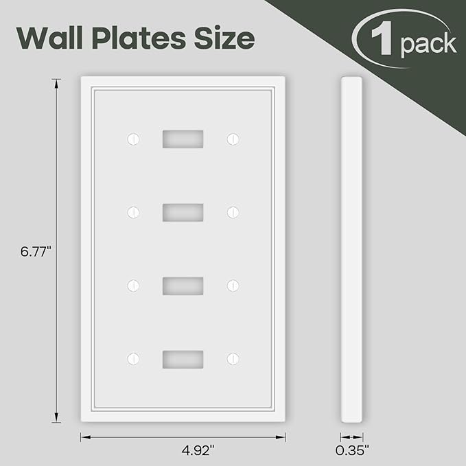 Quad Toggle Light Switch Cover Plate White Classic Decorative Light Switch Plates Cover 4-Gang Wall Plate Cover